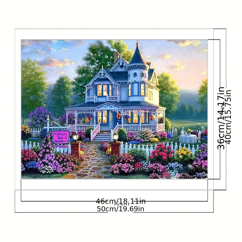 Garden Cottage Scenery 11ct Stamped Cross Stitch Kit, White Canvas, 20x16 inches