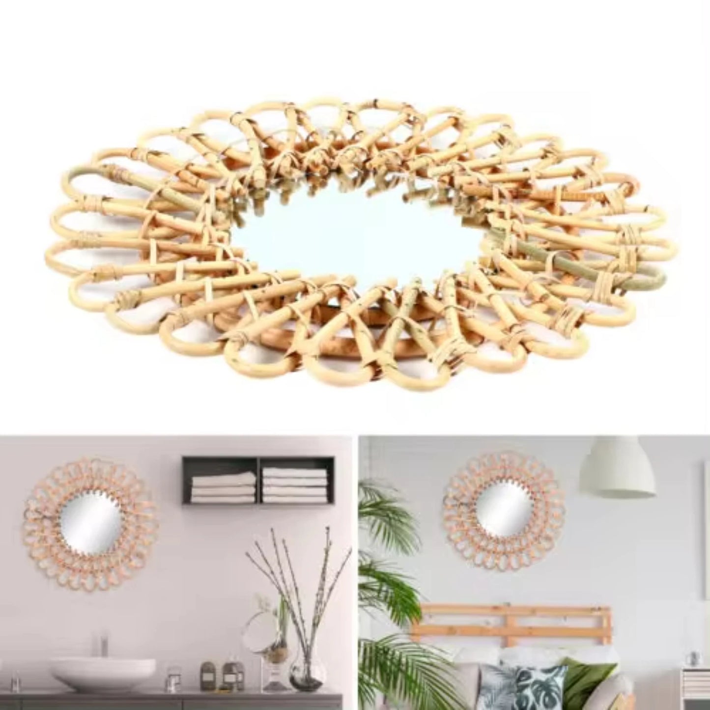 Rattan Hanging Wall Round Mirror