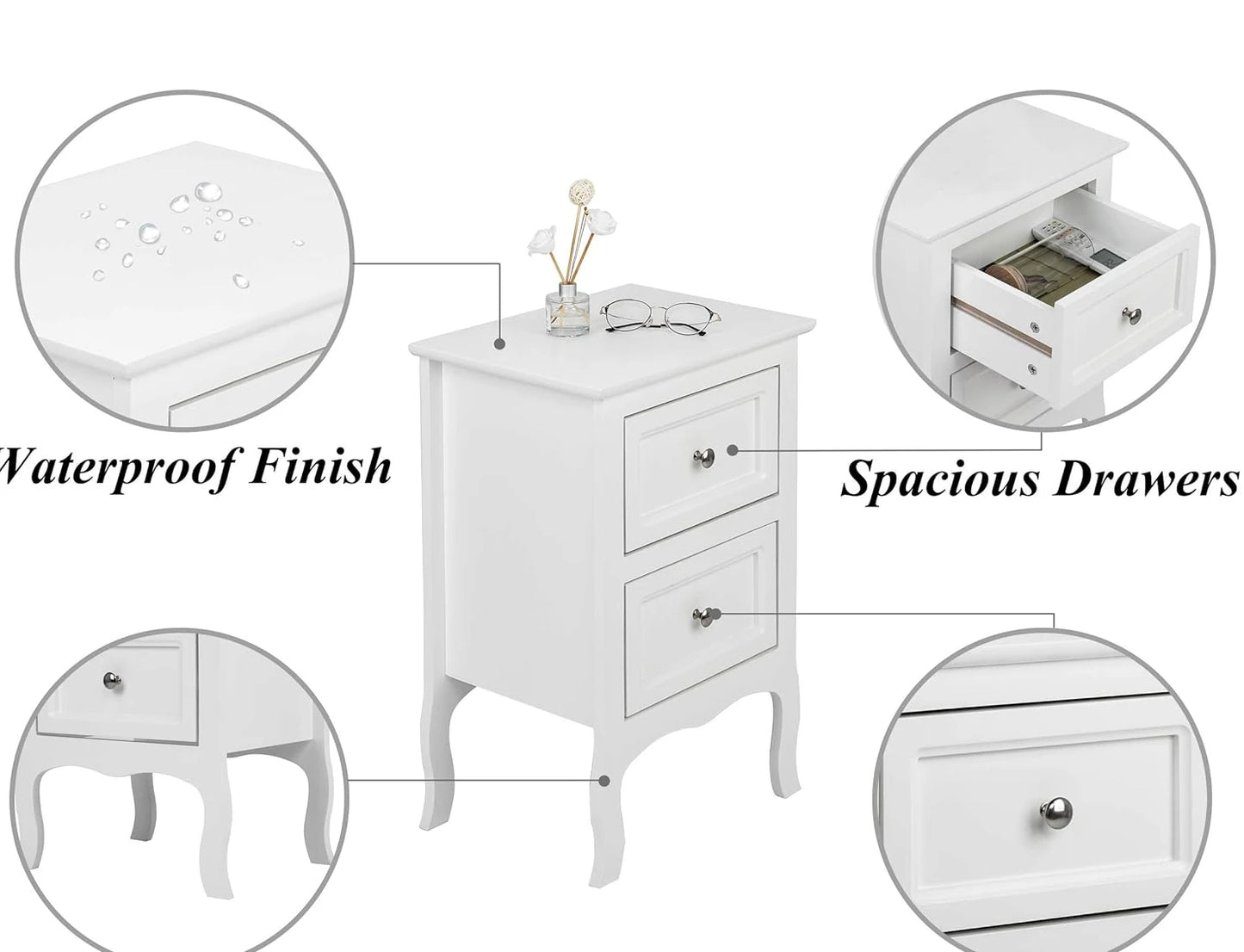 Set of 2, Nightstands with 2 Drawers