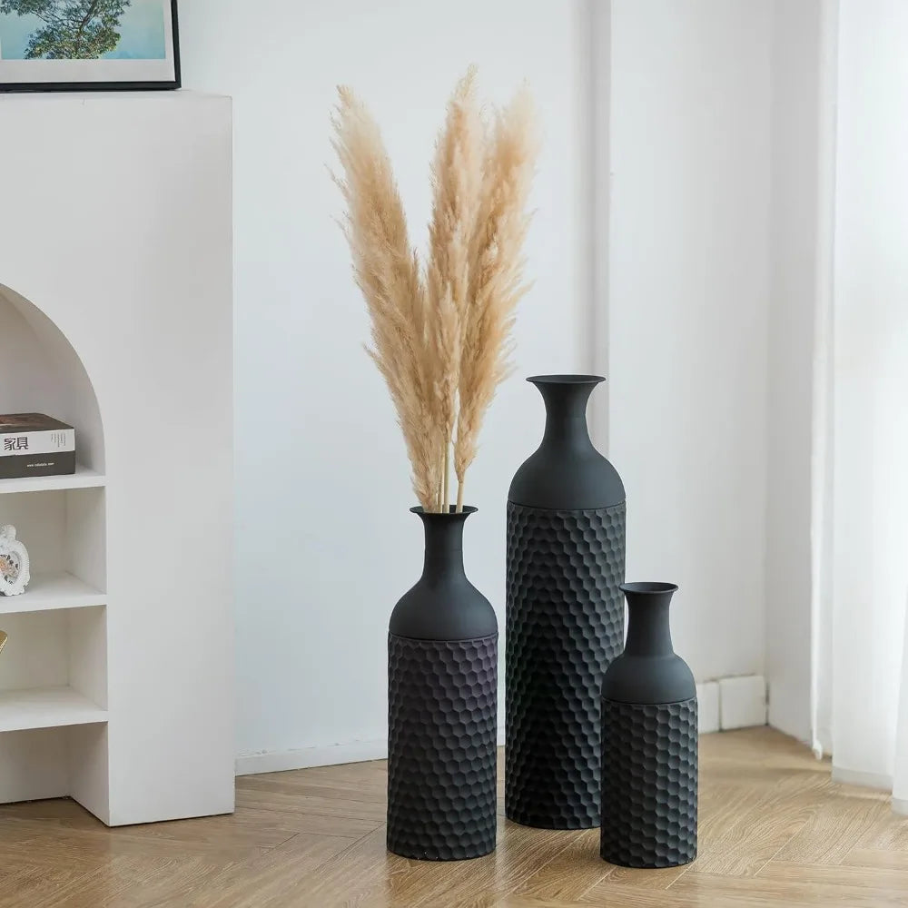 Large Black Vases Tall 27inch - Metal Floor Standing Vase Set of 3 Standing Vase for Living Room