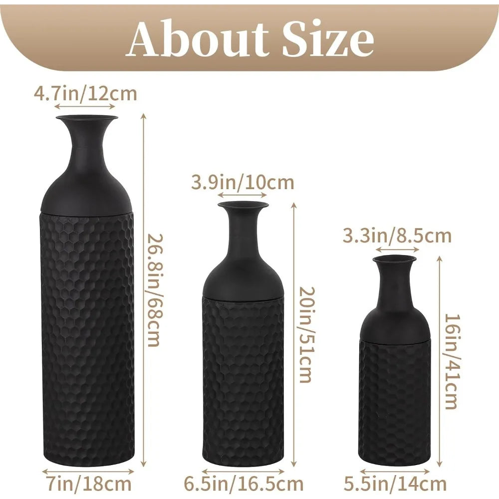 Large Black Vases Tall 27inch - Metal Floor Standing Vase Set of 3 Standing Vase for Living Room