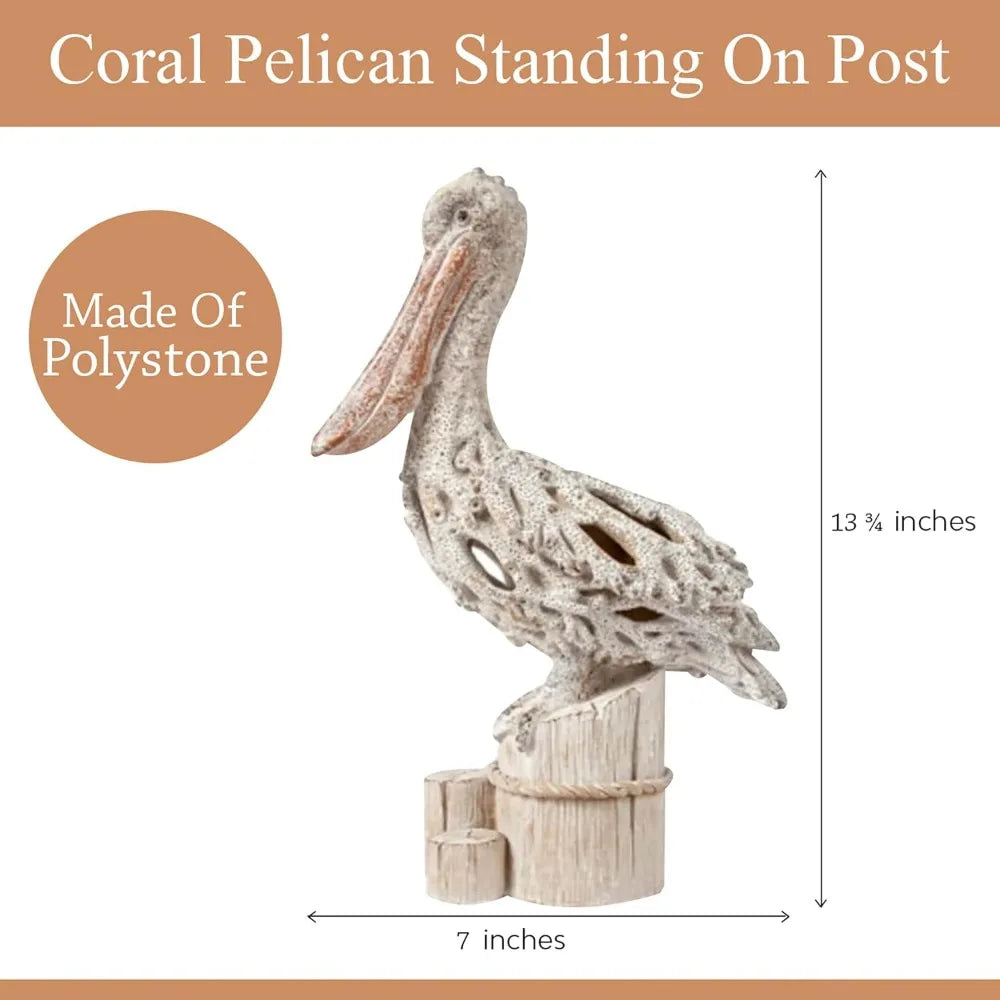 Coral Reef Beach Figurine, Pelican Statue, Sculptures and Figurines, Room Decor