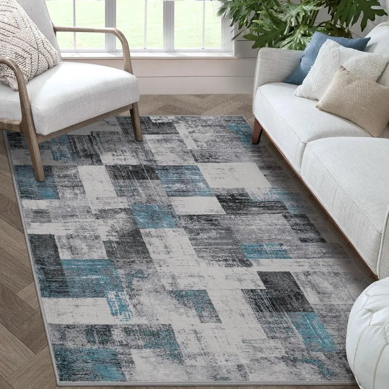 Area Rug Living Room Rugs: 5x7 Indoor Soft Small Low Pile Carpet Abstract Decor