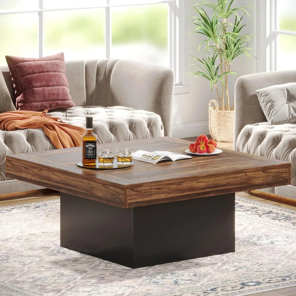 Coffee Table Square LED Table Engineered Wood Low Coffee Table Rustic, Coffee Tables