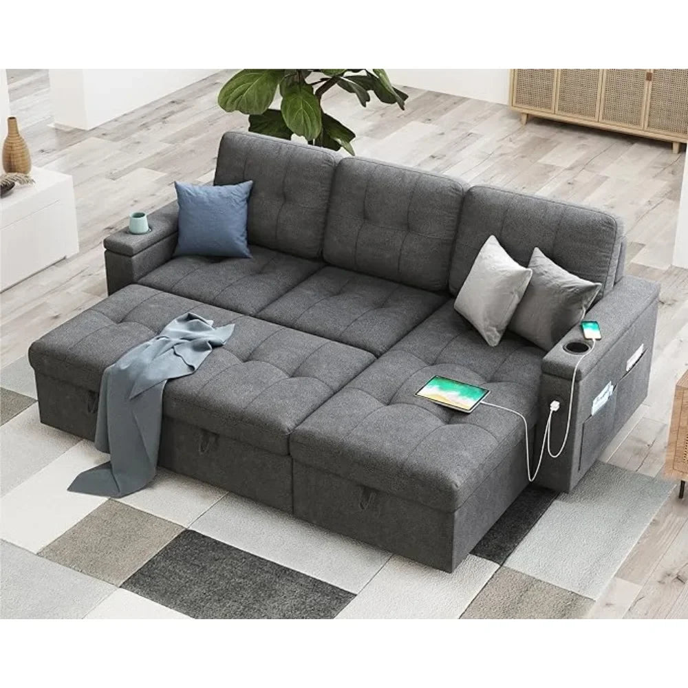 Living Room Sofas, Sleeper Sofa Bed with Adjustment Backrest, Pull Out Couch with Ottoman