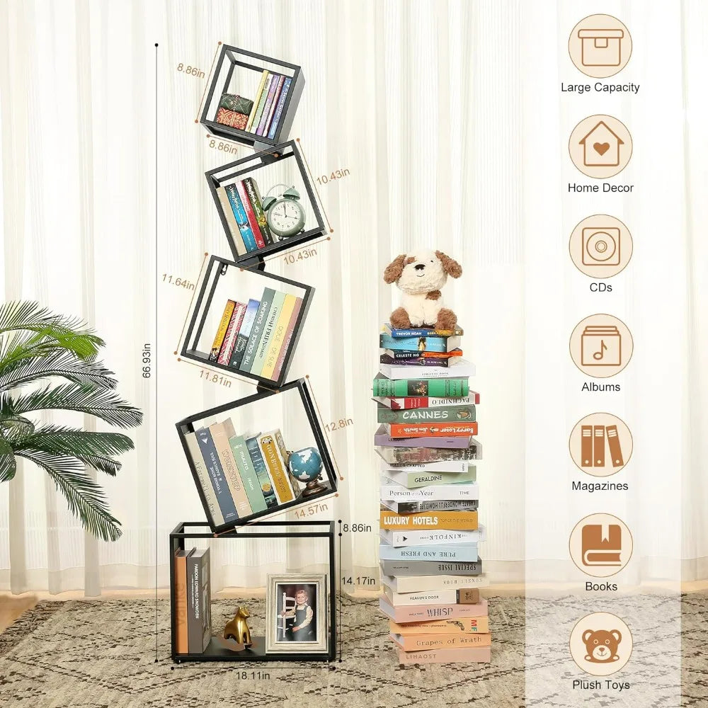 5-Tier Modern Book Storage Shelf 67" Tall  Bookshelf