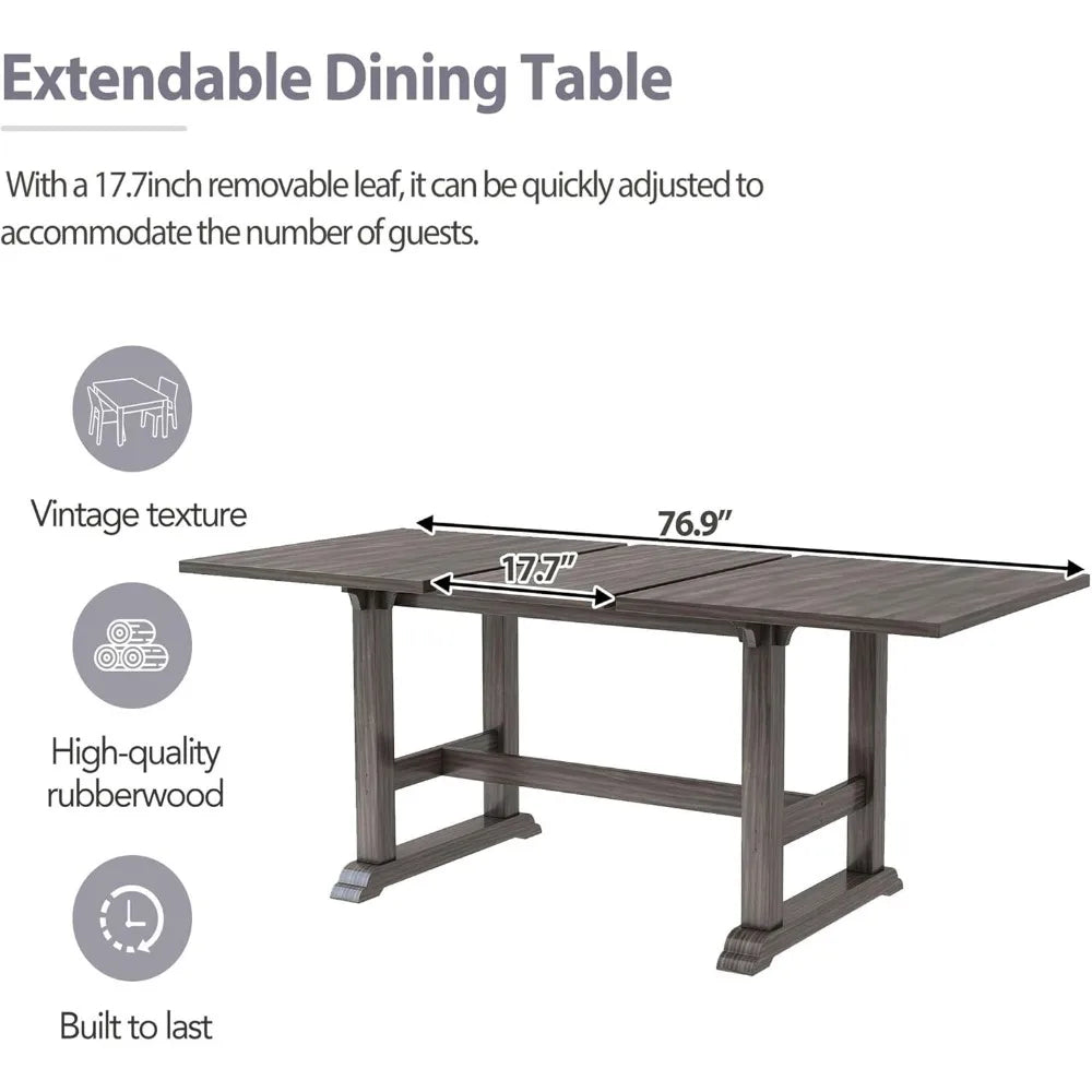 7-Piece Dining Table Set, updated Trestle Table with Removable Leaf