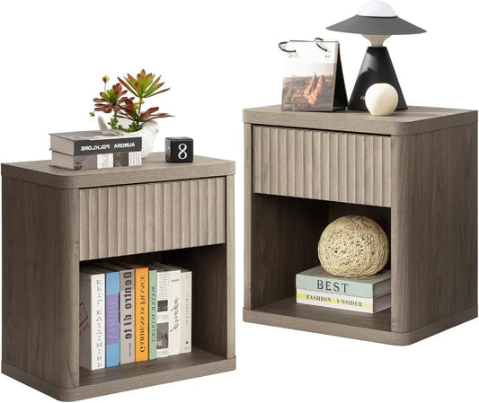 Set of 2 Nightstands with Drawer Storage