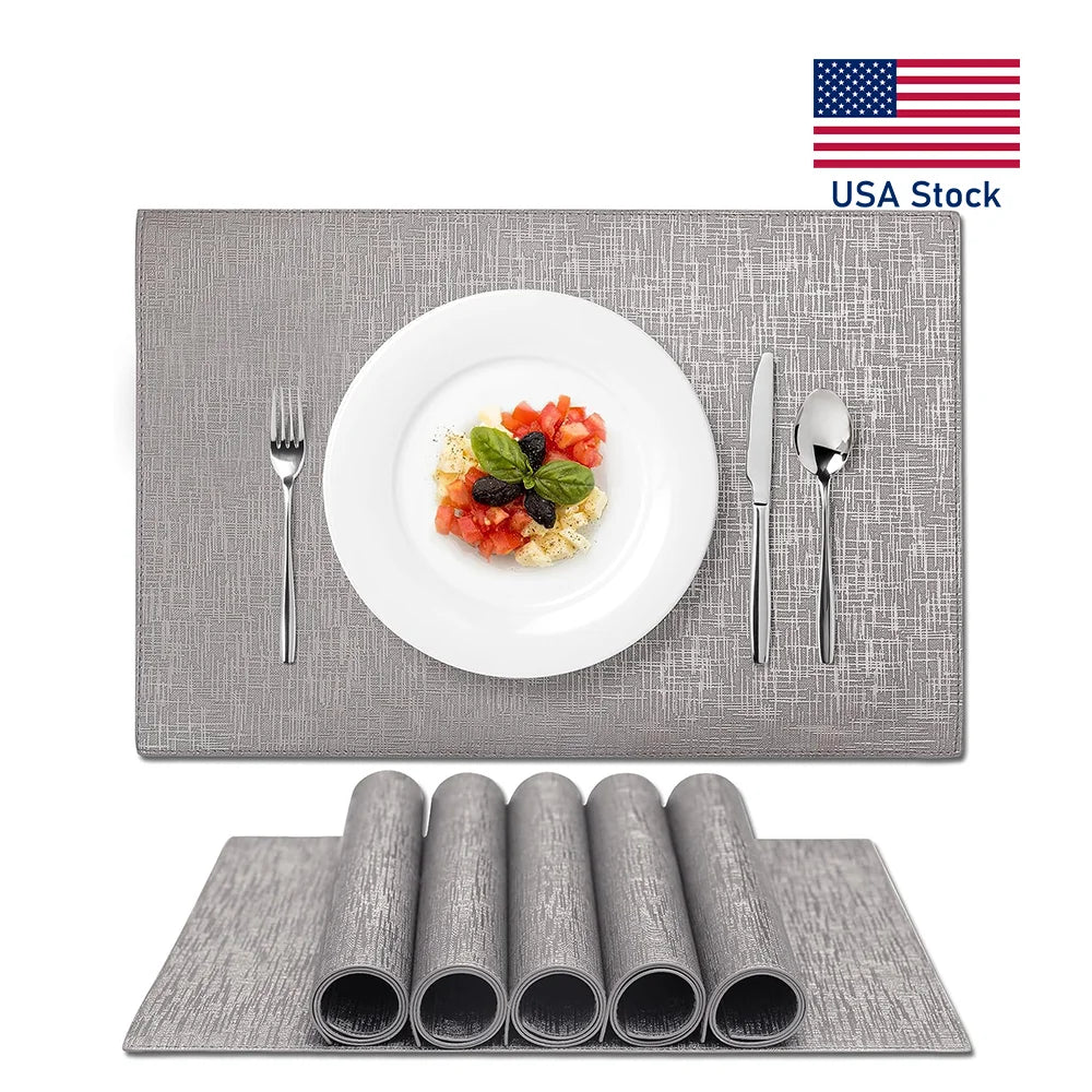 Faux Leather Placemats Set of 6 Heat Resistant Waterproof Wipeable Easy to Clean