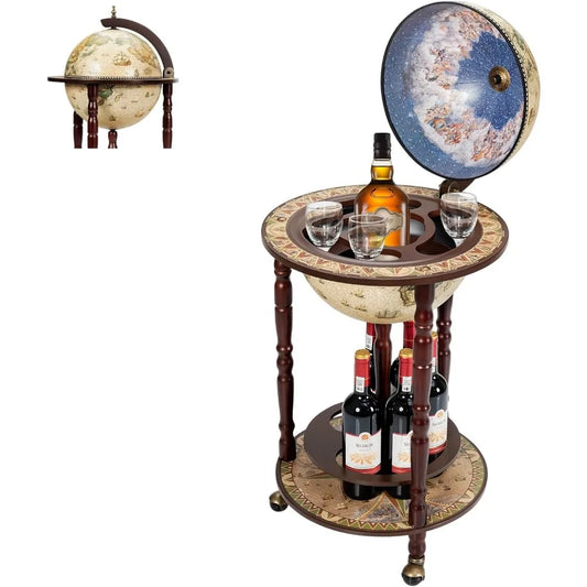 Wood Globe Bar Liquor Cabinet, 16th Century Italian Replica Bar Stand