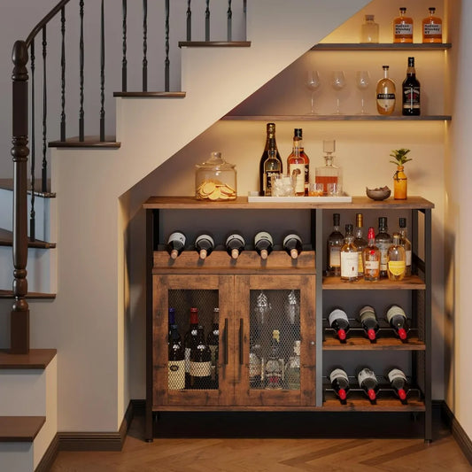 Wine Bar Rack Cabinet with Detachable Wine Rack, Coffee Bar Cabinet with Glass Holder