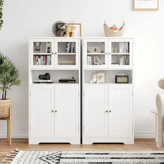 Independent floor standing  cabinet with open shelves and doors