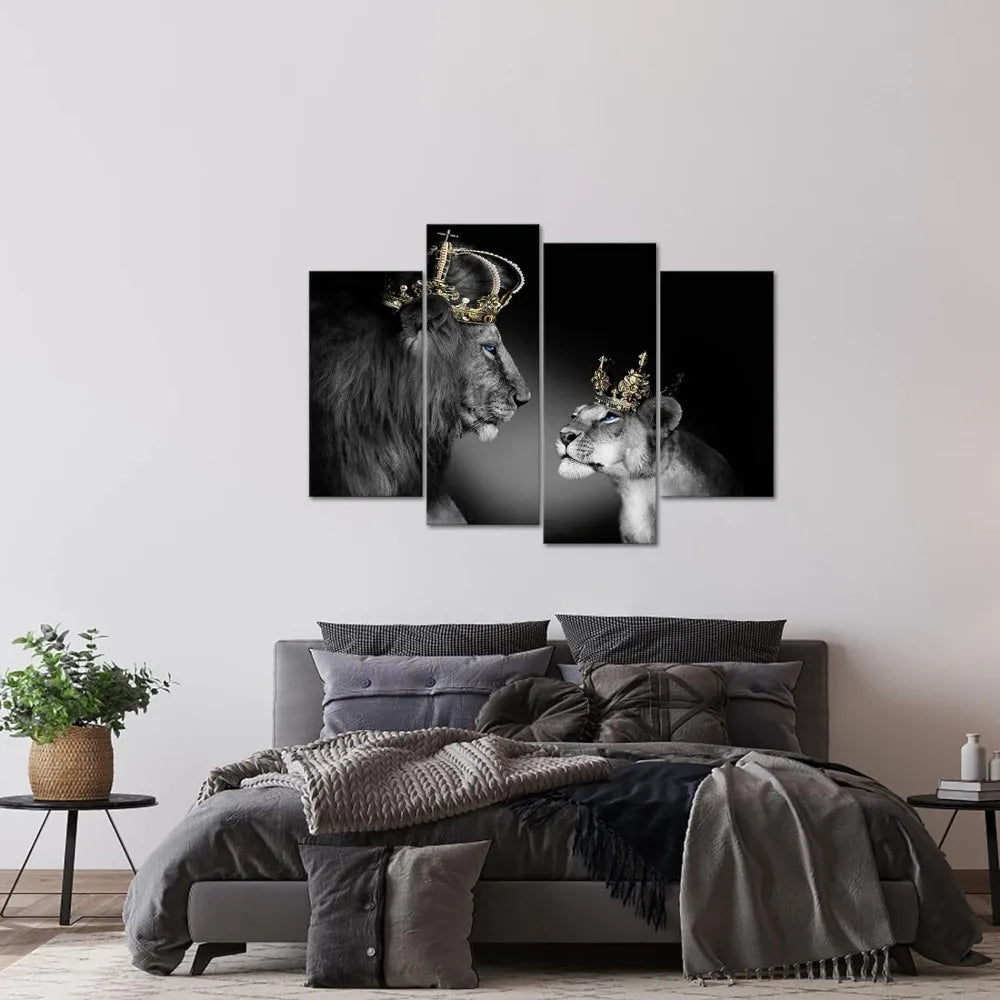 Large 4 Panel Wall Decor Art Canvas Prints Pictures Black and White Modern Framed Artwork 48x33inch