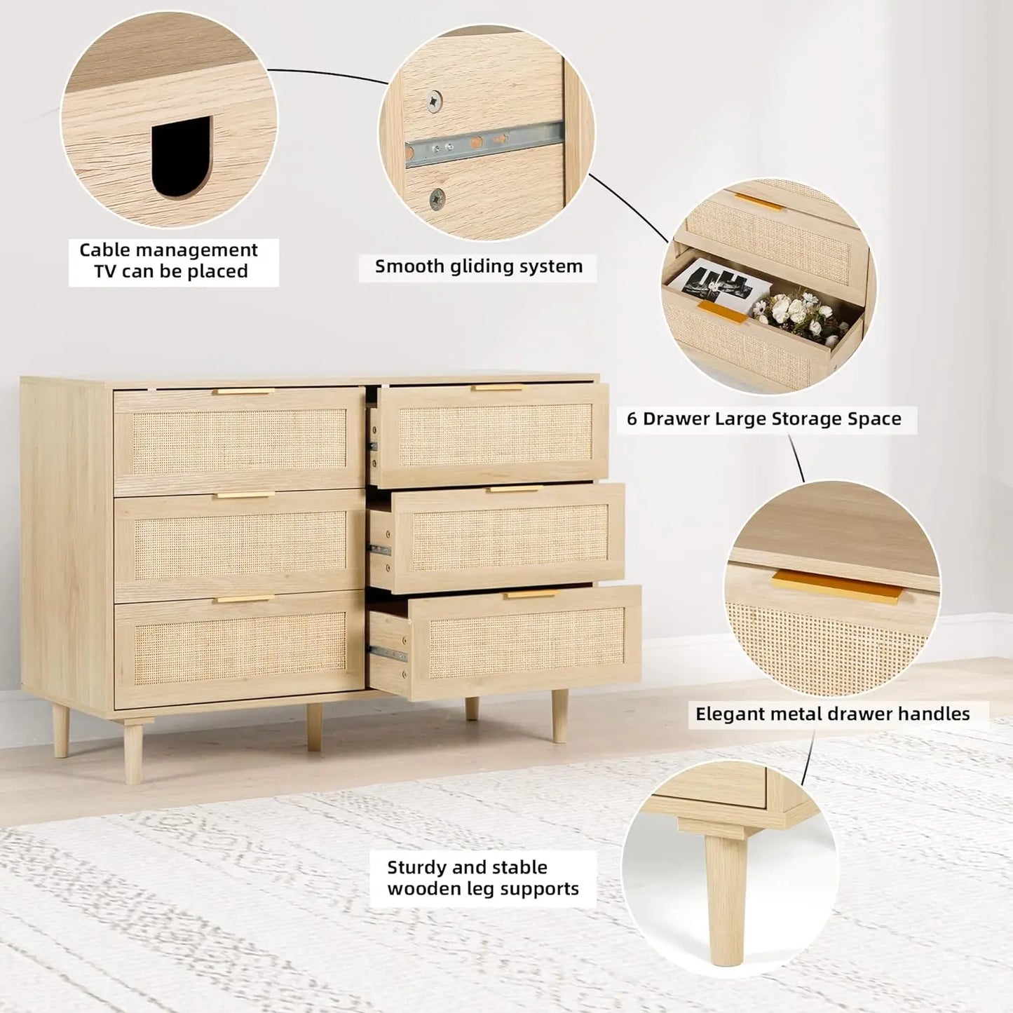 3 - 8 Drawer Rattan Dresser with Drawers