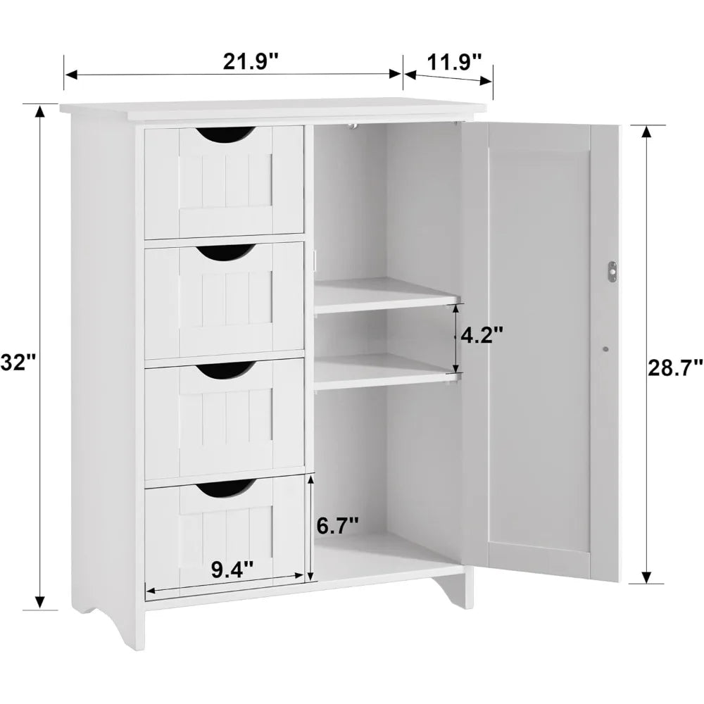 Bathroom storage cabinet with 4 drawers and 1 adjustable shelf