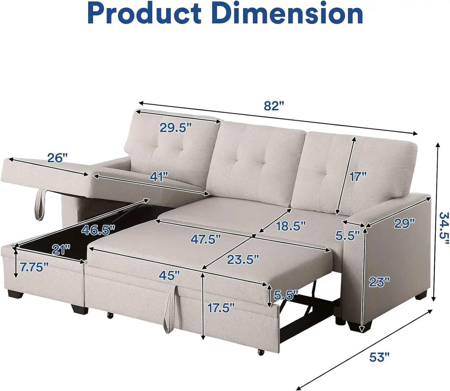 Multifunctional Comfy Sectional Sleeper Sofa