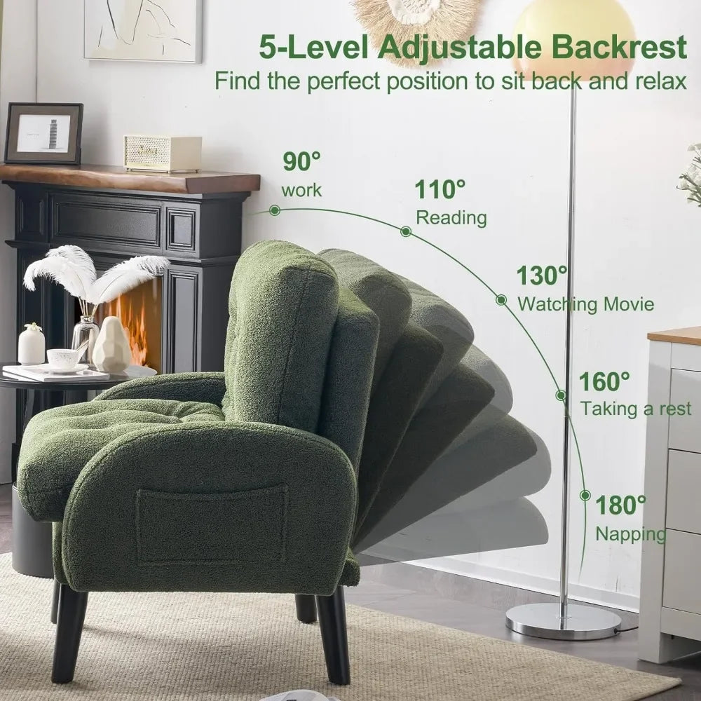 Comfy Living Room Chair and Storage Reading Chair with Adjustable Backrest Side Pocket