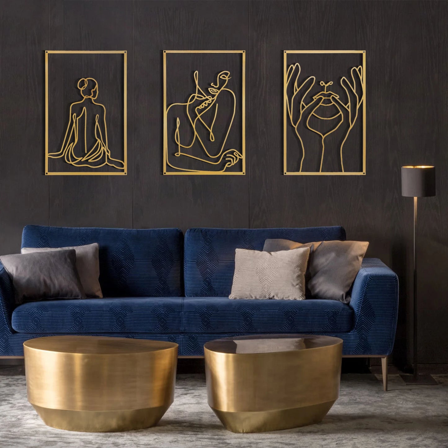 Gold Wall Art Decor Set of 3 , Thicker Real Metal Wall Art, Modern Abstract Female