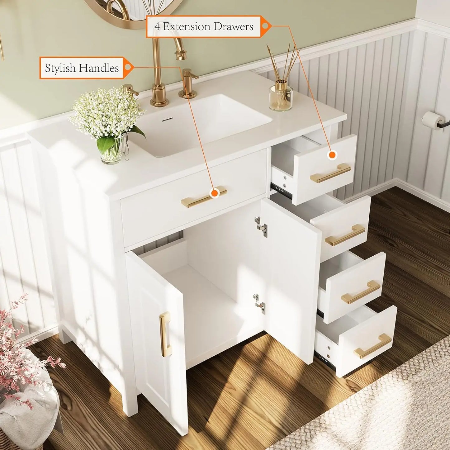 36" Bathroom Vanity with Sink Combo Includes 37" Countertop & Integrated Sink