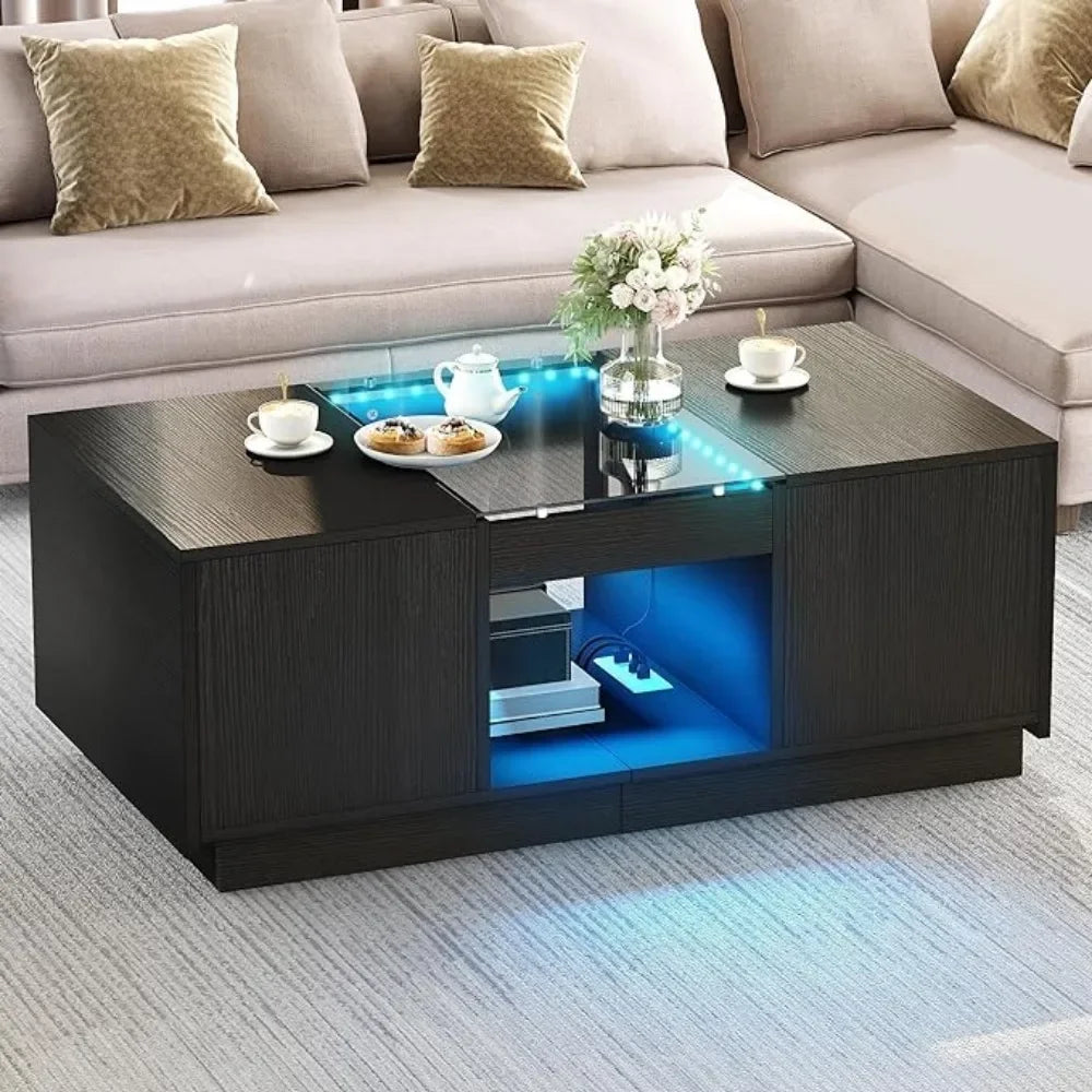 LED Coffee Table with LED Lights,Large Living Room Center Tables with USB Ports and Type-C