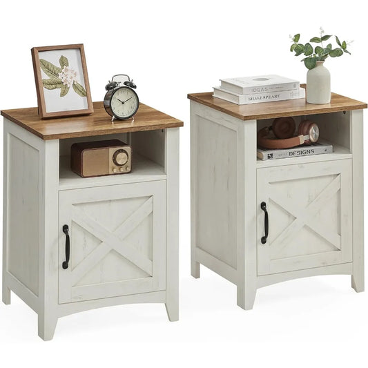 Set of 2 Farmhouse Nightstand with Barn Door