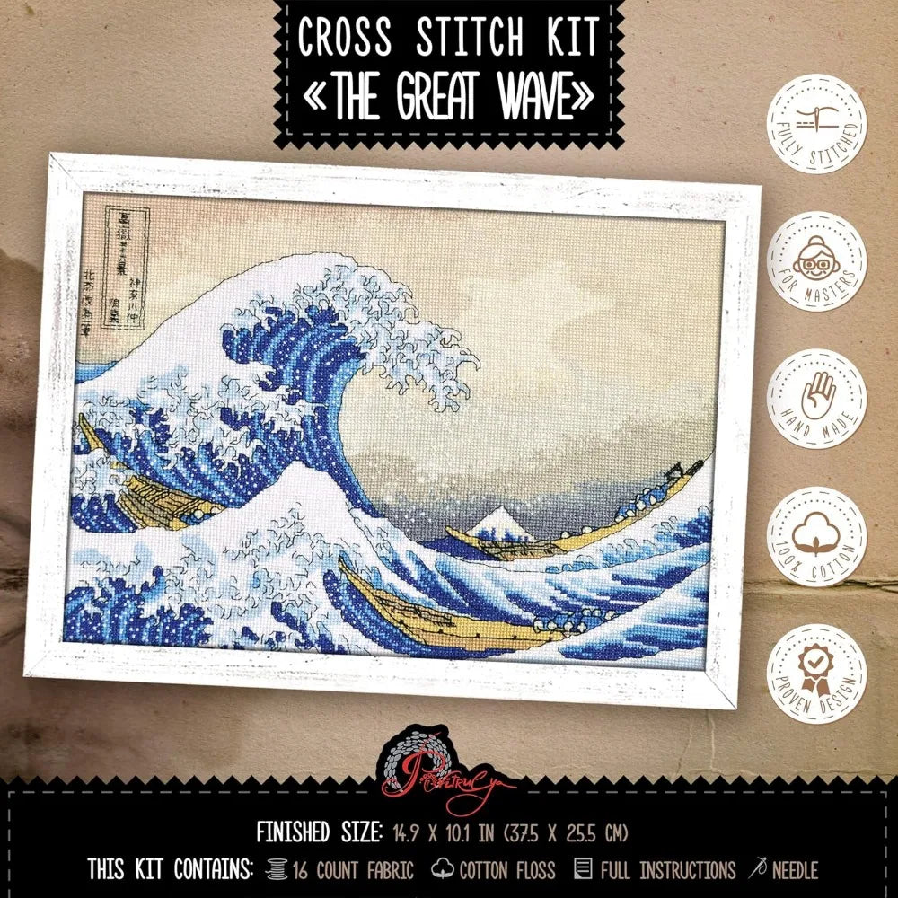 Counted Cross Stitch Ocean Wave Sets Embroidery Set With Pattern Japan Design Aesthetics