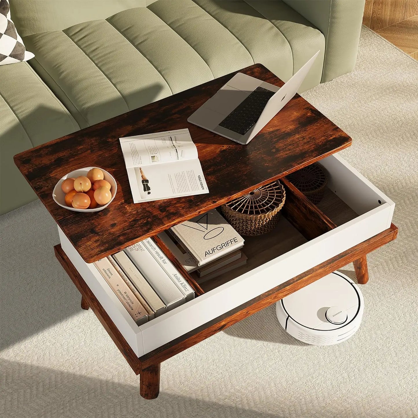 Comfort Corner Lift Top Coffee Table, Wood Coffee Table with Hidden Compartment