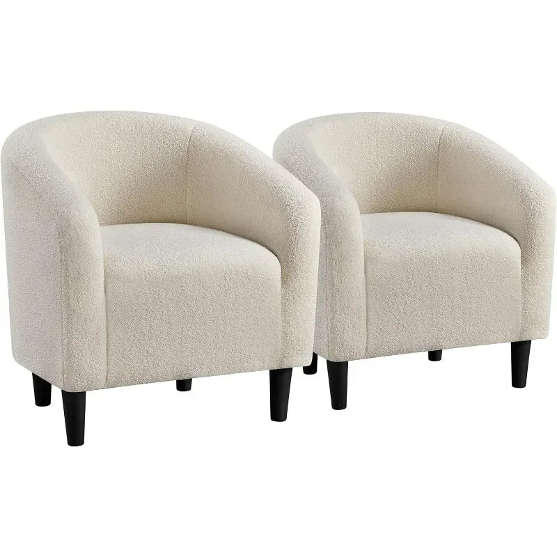 Set of 2 Barrel Chairs, Furry Accent Chairs, Sherpa Cozy Modern with Soft Padded Armrest,