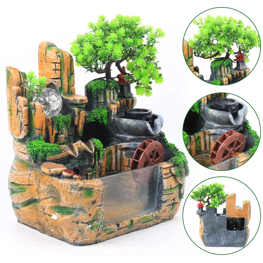 Desktop Fountain Waterfall Resin Fountain Decoration Home Office Decoration