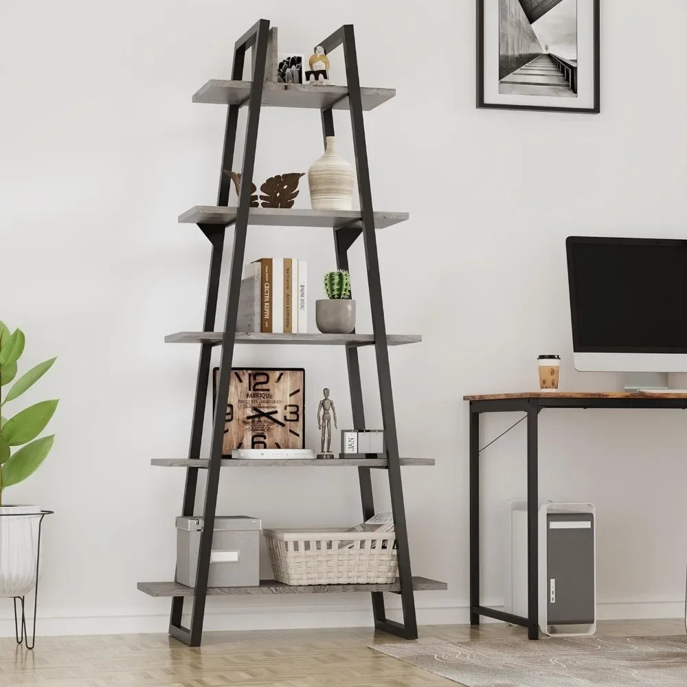 Rustic  Wood Etagere Ladder Book Shelf 5 Tier