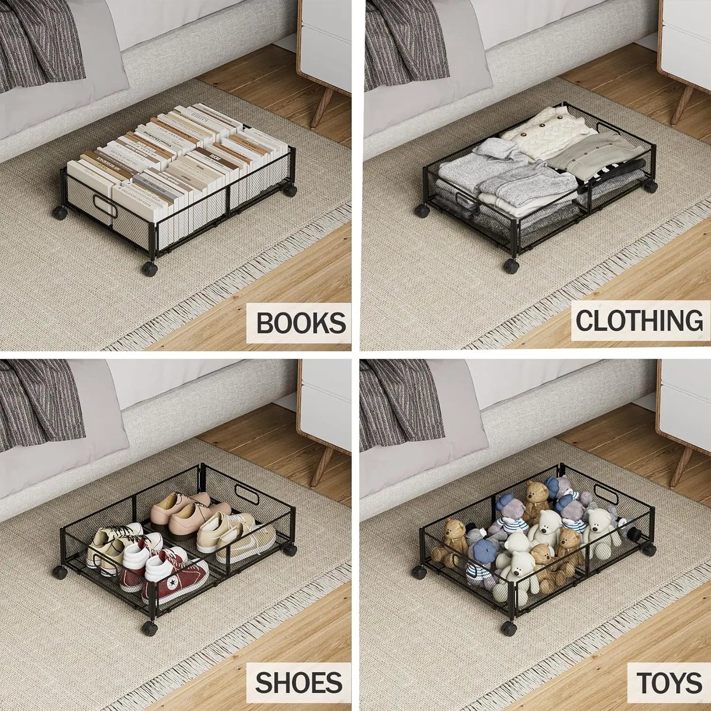 Under Bed Storage with Wheels, Under Bed Shoe Storage Organizer Drawer, Tool Free Assembly Foldable