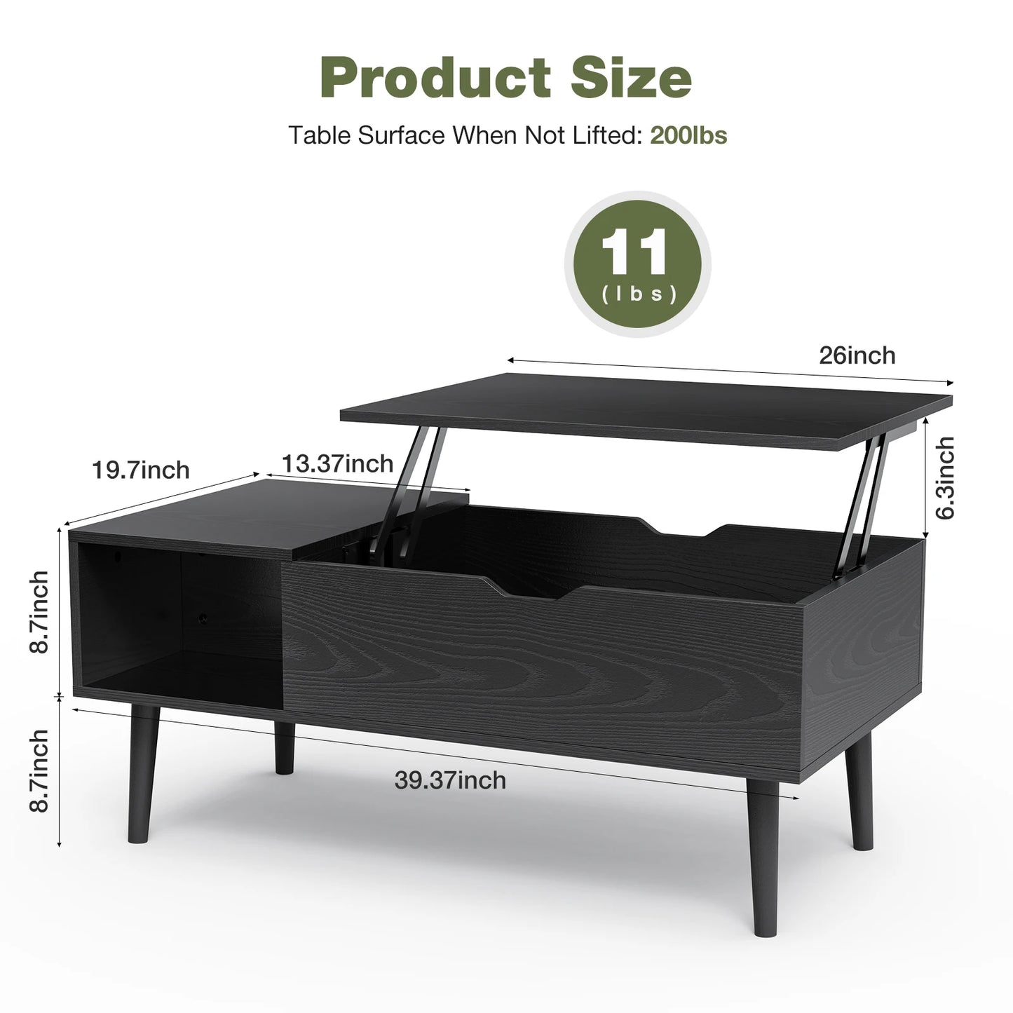 JHK Lift Top Coffee Tables 39.37"x19.7" Wood Dining Tables with Adjustable Storage Shelf