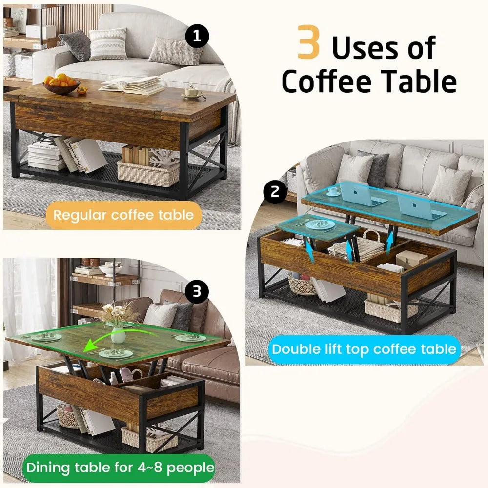 Lift Top Coffee Table, 3 in 1 Multi-Function Coffee Table with Storage for Living Room