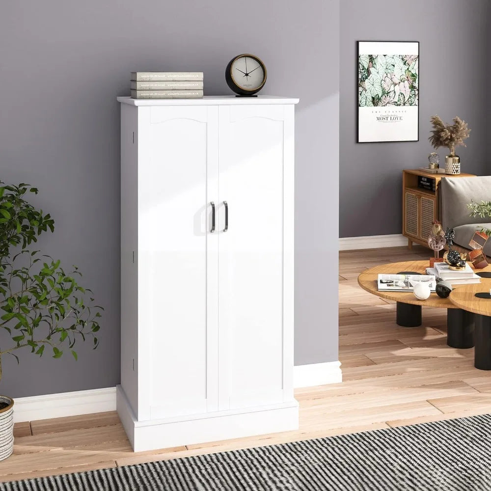 Kitchen Freestanding Buffet Cupboards Sideboard with Doors & Adjustable Shelves, White