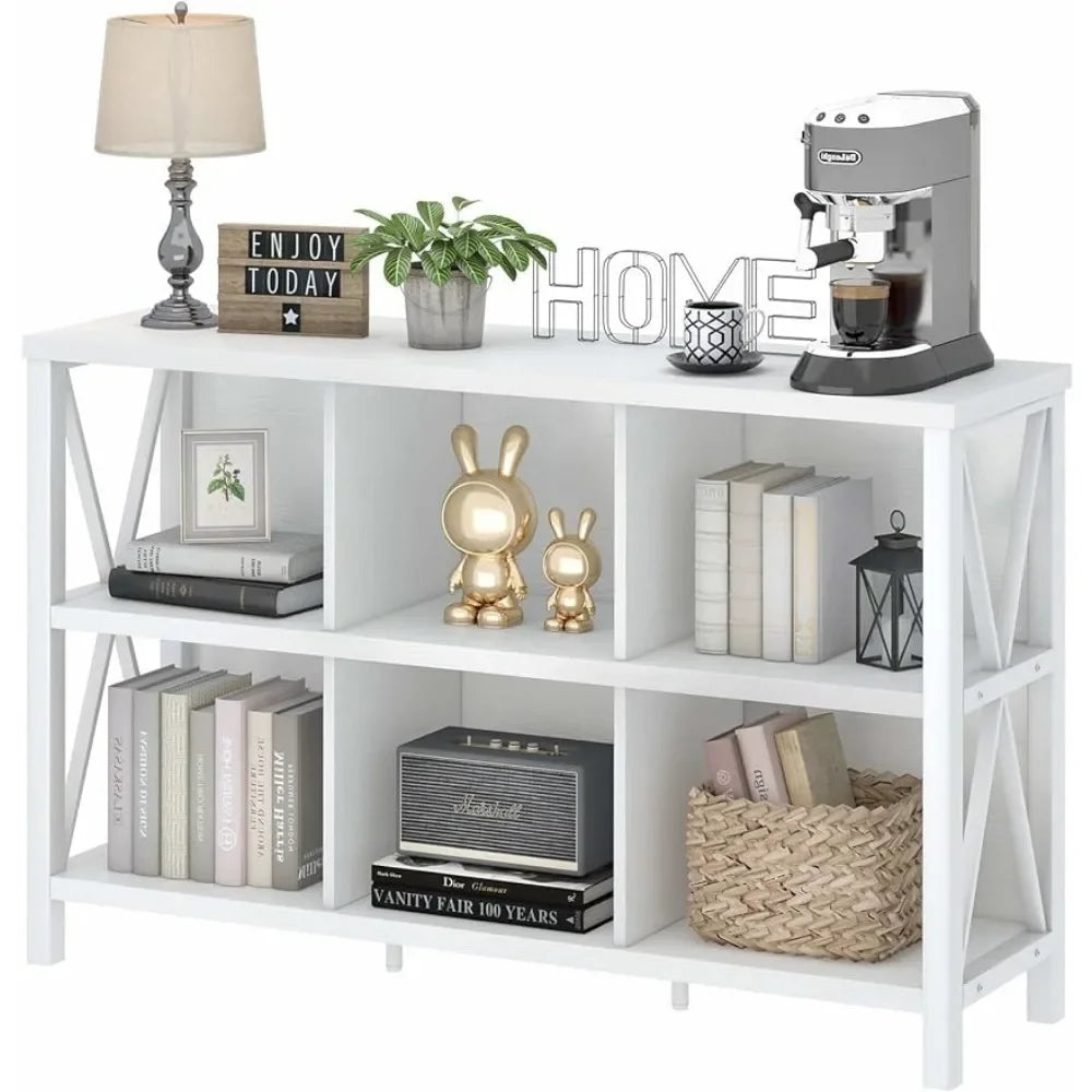 White Oak Horizontal Bookshelf  Wood and Metal Cubby Bookcase