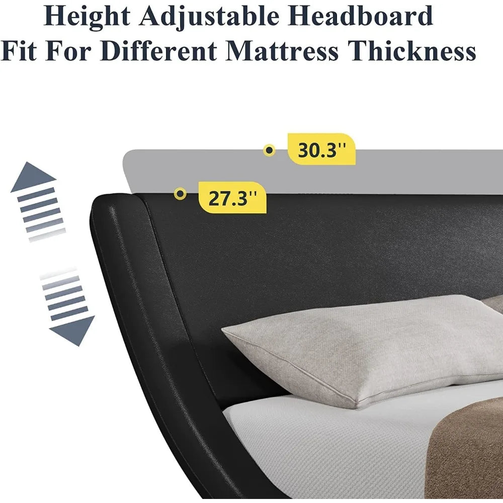 Queen Size Bed Frame with Ergonomic & Adjustable Headboard, Easy Assembly, No Box Spring Required