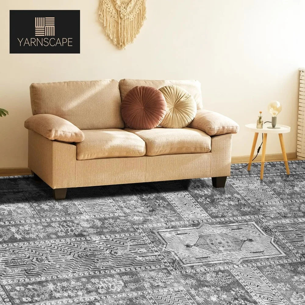 Washable Area Rug - Stylish Indoor Rug Lightweight Carpet with Non-Slip Backing - Foldable