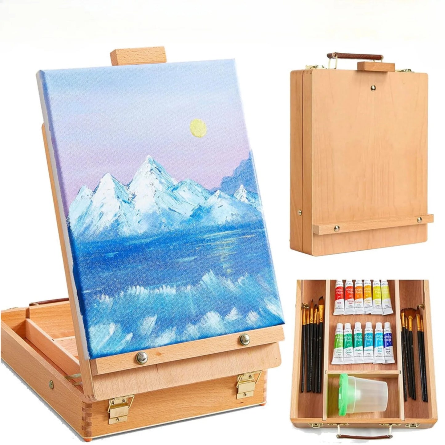 USArtist Desktop Sketch Box Easel Multifunctional Adjustable Beech Wood Sketch Box -