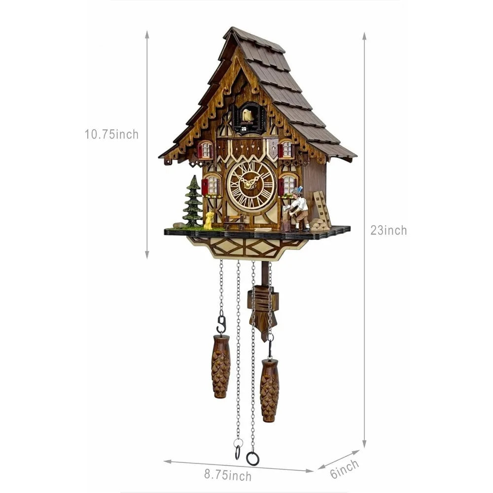 Cuckoo Clock 12 Melodies, Volume Control, Night Mode, Germany Style Black Forest Handmade Wooden