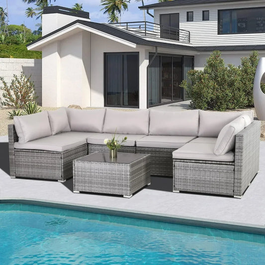 7 Piece Wicker Patio Furniture Set,