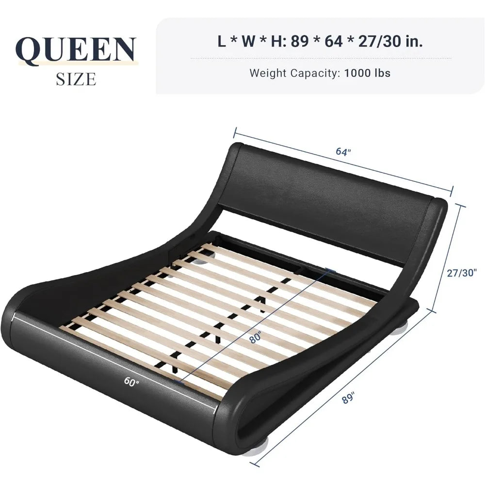 Queen Size Bed Frame with Ergonomic & Adjustable Headboard, Easy Assembly, No Box Spring Required