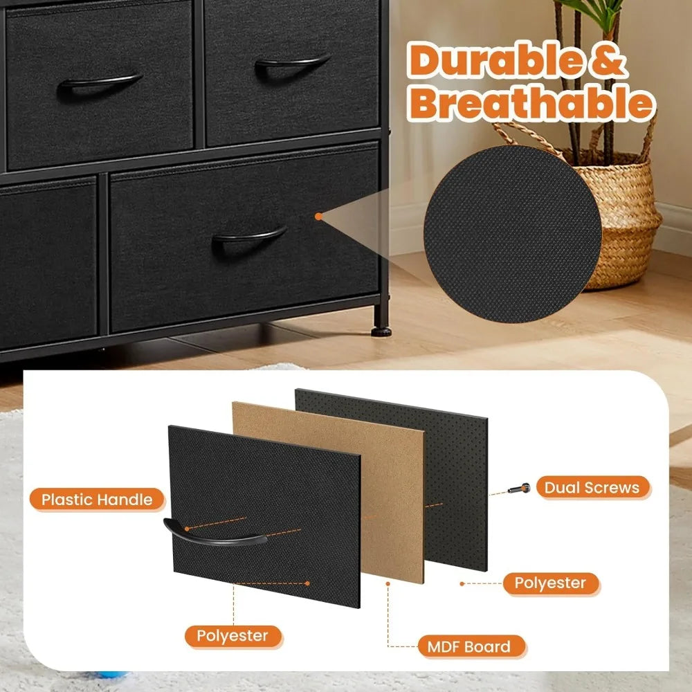 Dresser for Bedroom with 5 Fabric Drawers,  Lightweight Quick Assemble Cabinet