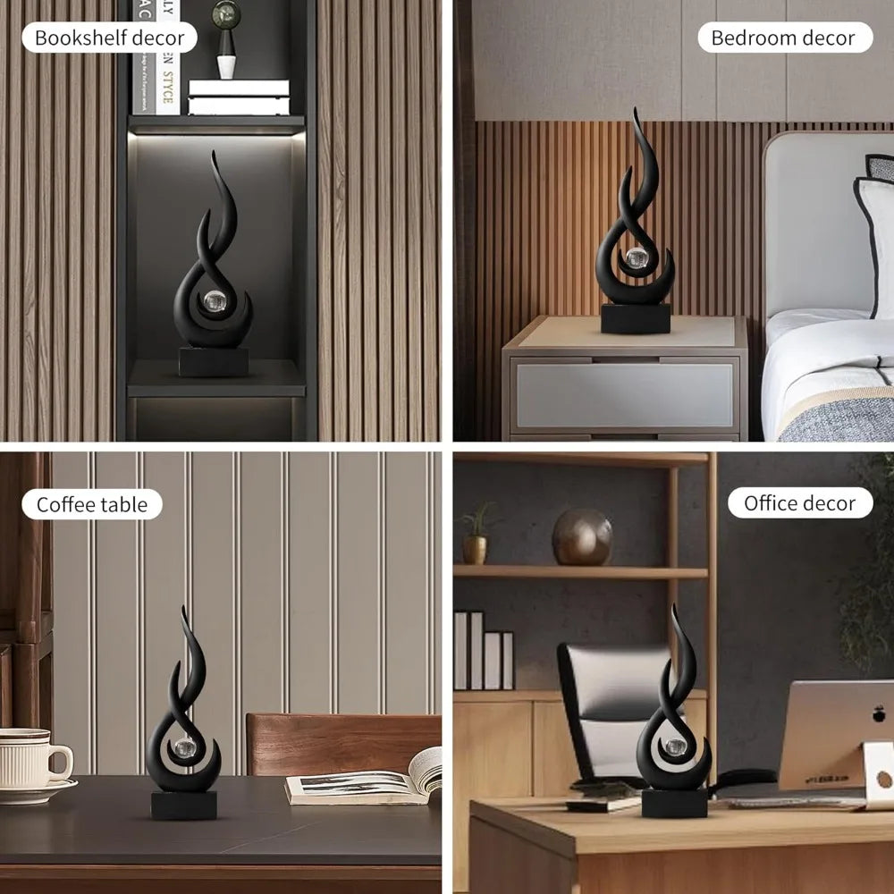 Modern Abstract Statue Sculpture Decorations: Home Decor Art Flame with Glass Ball Figurines