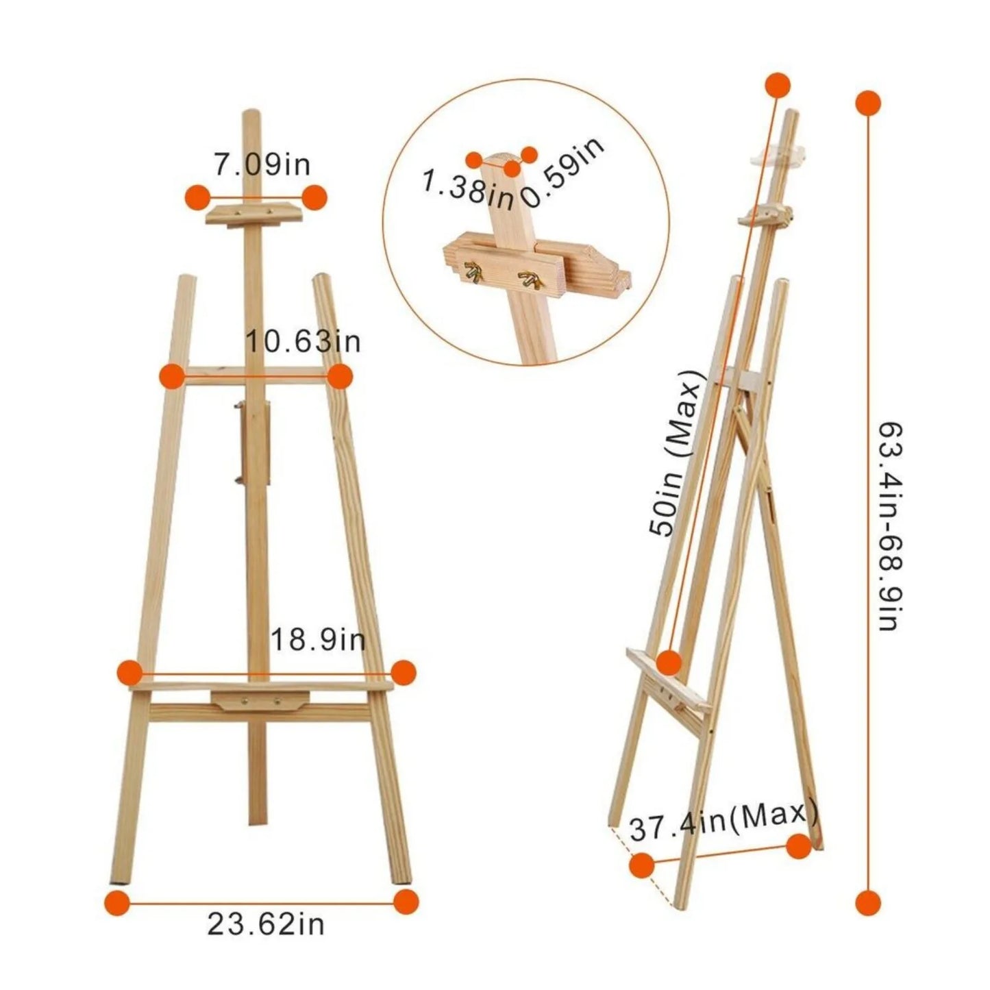 US Painter's Studio Wooden Artist's Easel Adjustable Painting Stand Supports Canvas Up to 50-