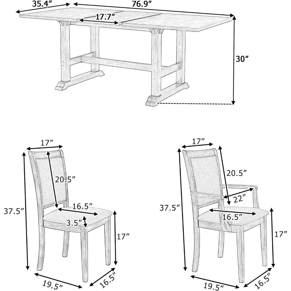 7-Piece Dining Table Set, updated Trestle Table with Removable Leaf