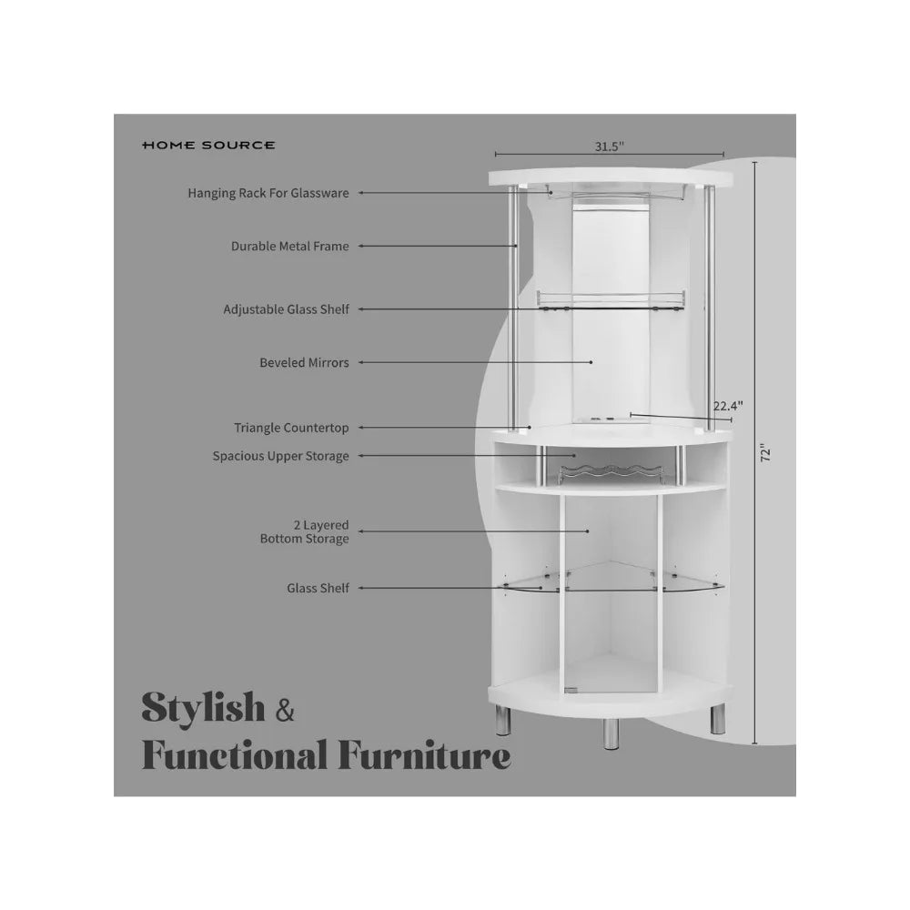 White Corner Bar  72" Built-in Wine Rack, and Lower Glass Cabinet