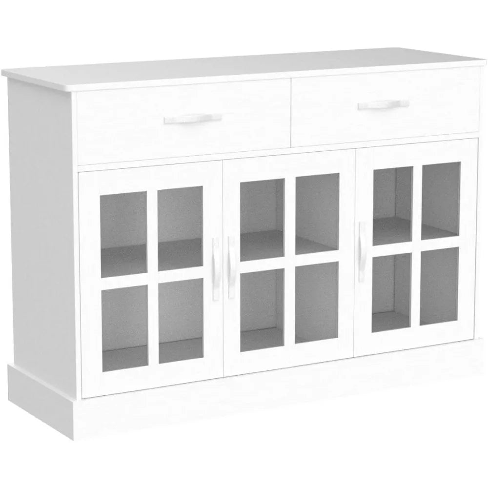 Sideboard Buffet Cabinet with Glass Doors, White