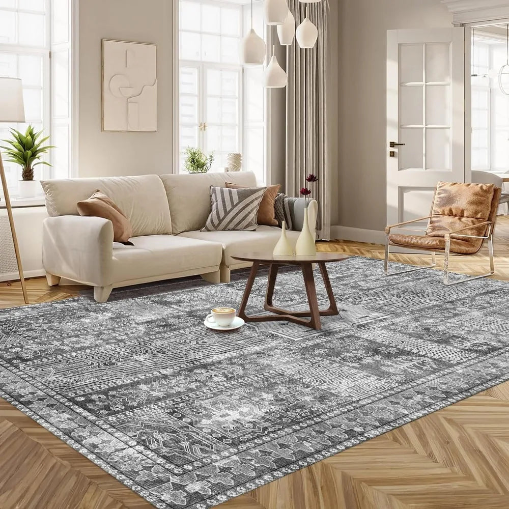 Washable Area Rug - Stylish Indoor Rug Lightweight Carpet with Non-Slip Backing - Foldable