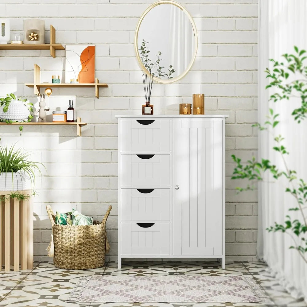 Bathroom storage cabinet with 4 drawers and 1 adjustable shelf