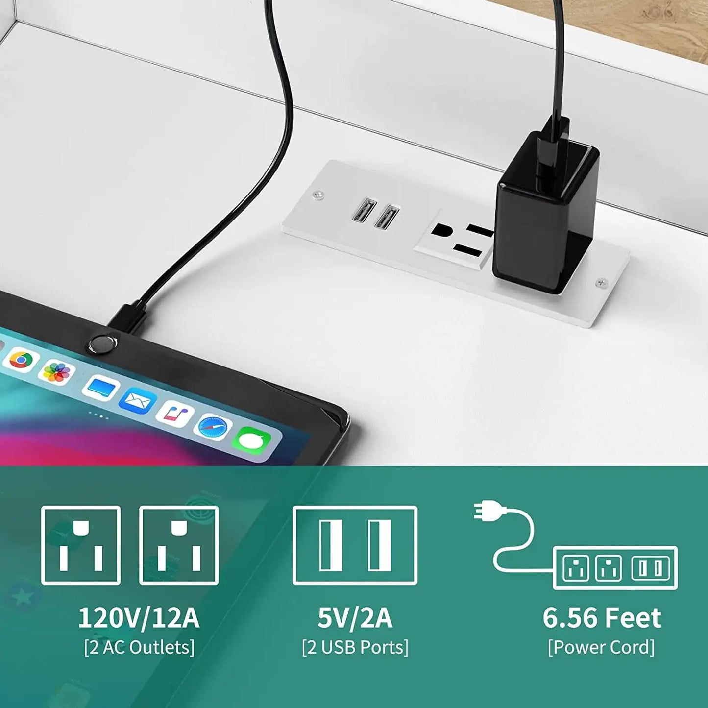 White Night Stand with LED Lights and Charging Station USB Ports and Outlets